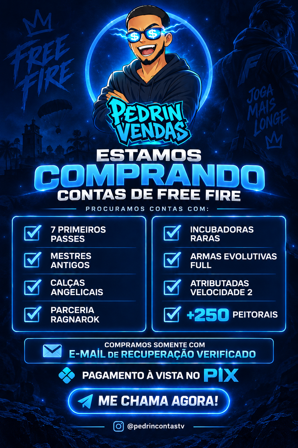 Estamos comprando contas de Free Fire — PedrinVendasTV